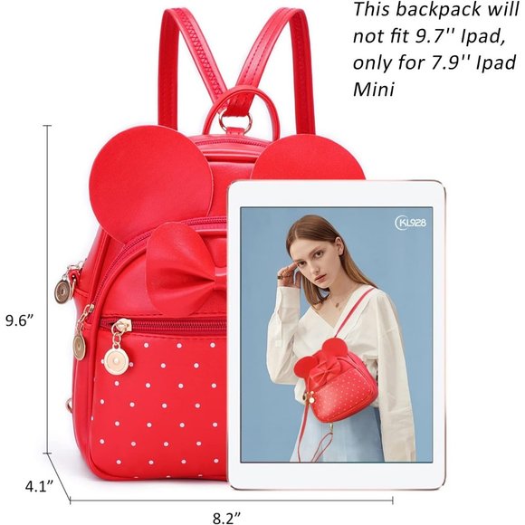 Bowknot Polka Dot Mini Backpack And Convertible Shoulder Bag Purse for Women - Picture 2 of 8